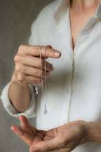 Load image into Gallery viewer, Person holding a delicate necklace with a moonstone pendant
