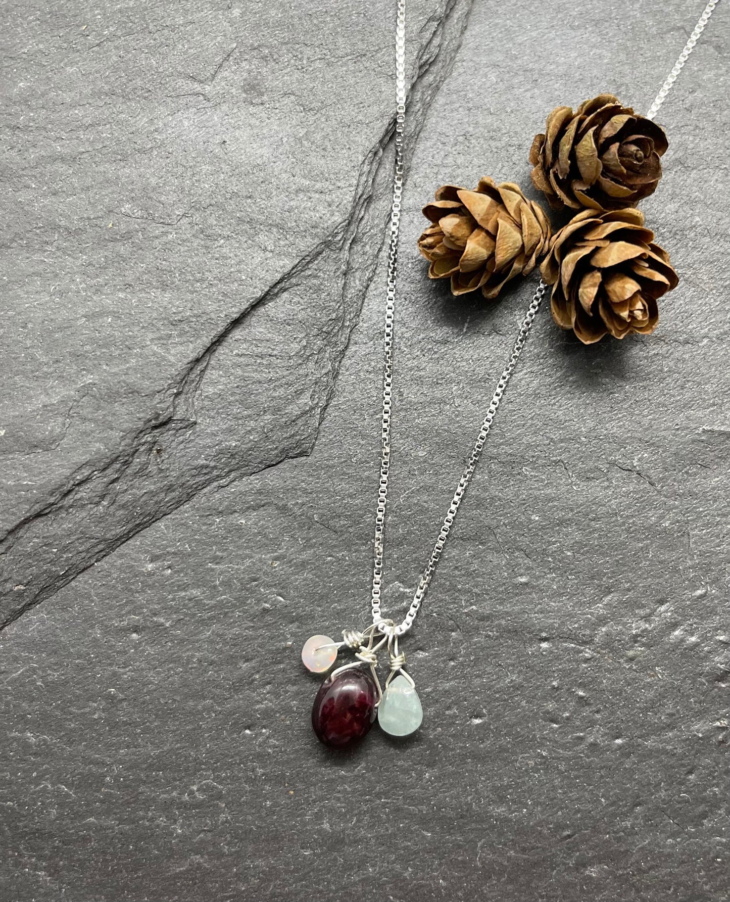 Womens Silver Birthstone Necklace, Handcrafted New Mom Gift, Boho Stone Charm Jewelry