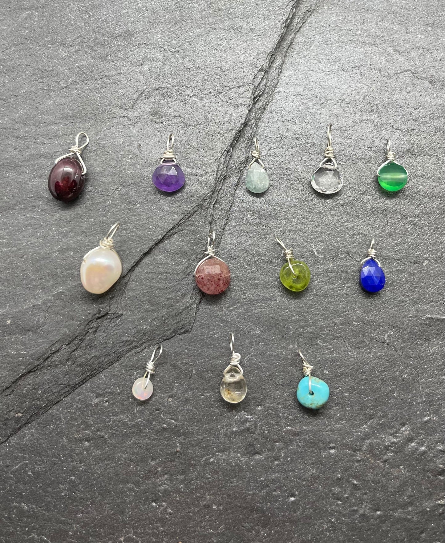 Womens Silver Birthstone Necklace, Handcrafted New Mom Gift, Boho Stone Charm Jewelry