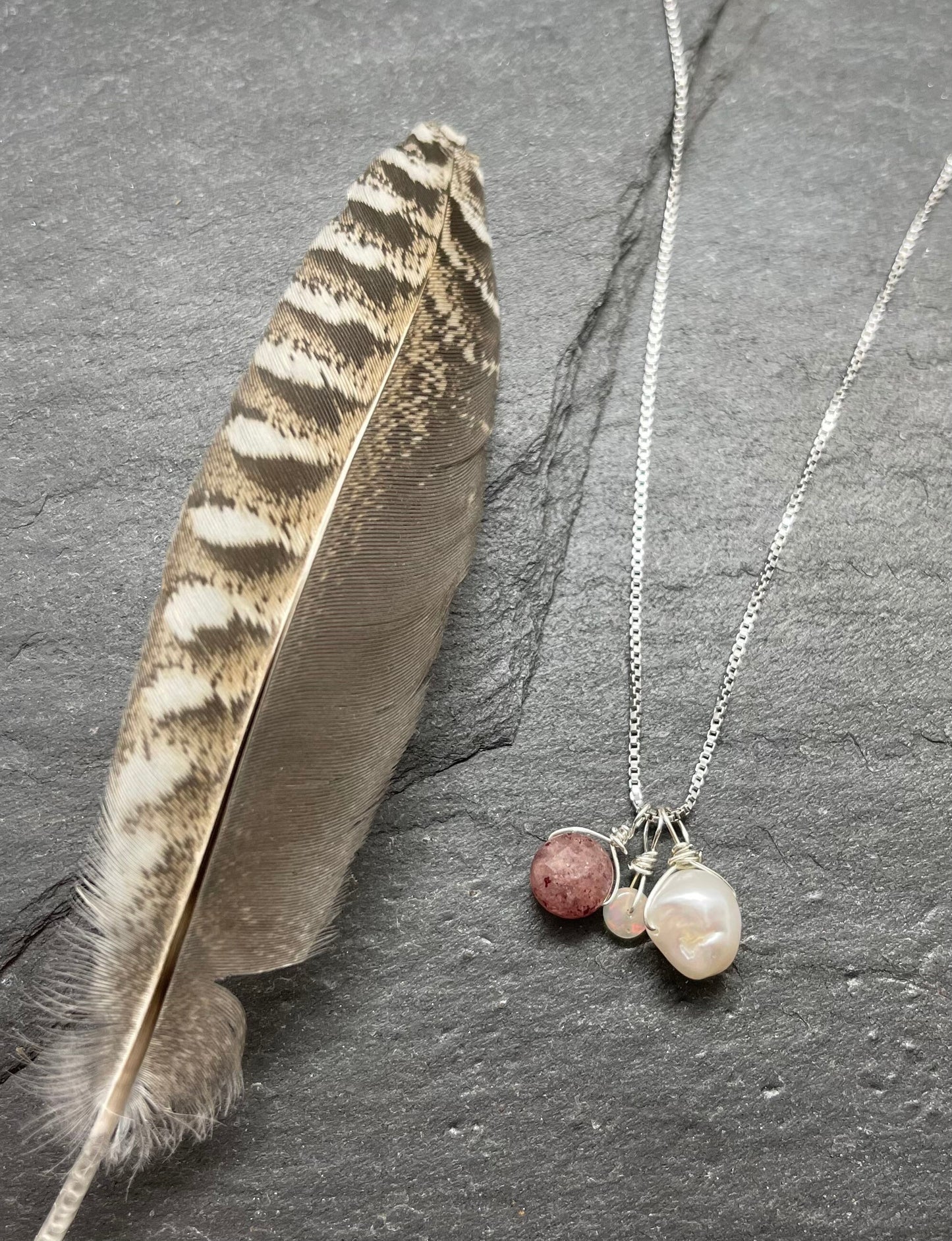 Womens Silver Birthstone Necklace, Handcrafted New Mom Gift, Boho Stone Charm Jewelry