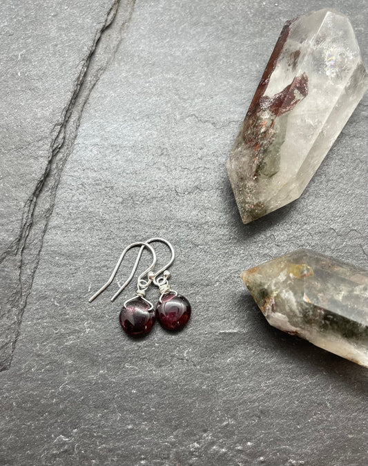 Garnet Earrings, Protection Crystal Jewelry, .925 Sterling Silver Stone Jewelry, Empath Protection Gemstone Earrings
