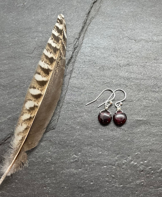 Garnet Earrings, Protection Crystal Jewelry, .925 Sterling Silver Stone Jewelry, Empath Protection Gemstone Earrings