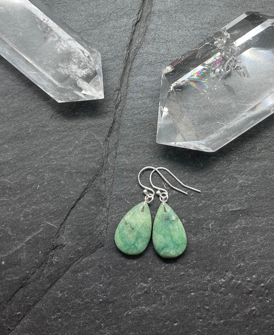 Green Gemstone Earrings for Women, Natural Stone Jewelry, Handcrafted Sterling Silver Chrysoprase Earrings, Nature Inspired Gift