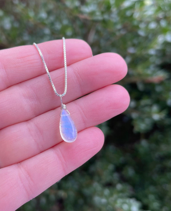 Teardrop Stone Necklace, Simple Everyday Jewelry, .925 Sterling Silver, Handcrafted Birthday Gift for Women, Made in Virginia