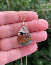 Load image into Gallery viewer, Womens Crystal Necklace, Petrified Wood Pendant Necklace, Natural Healing Stone Jewelry, Gold Necklace for Her,
