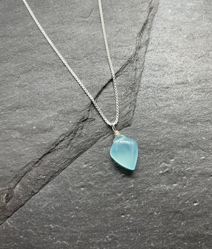 Chalcedony Gemstone Pendant Necklace in Sterling Silver