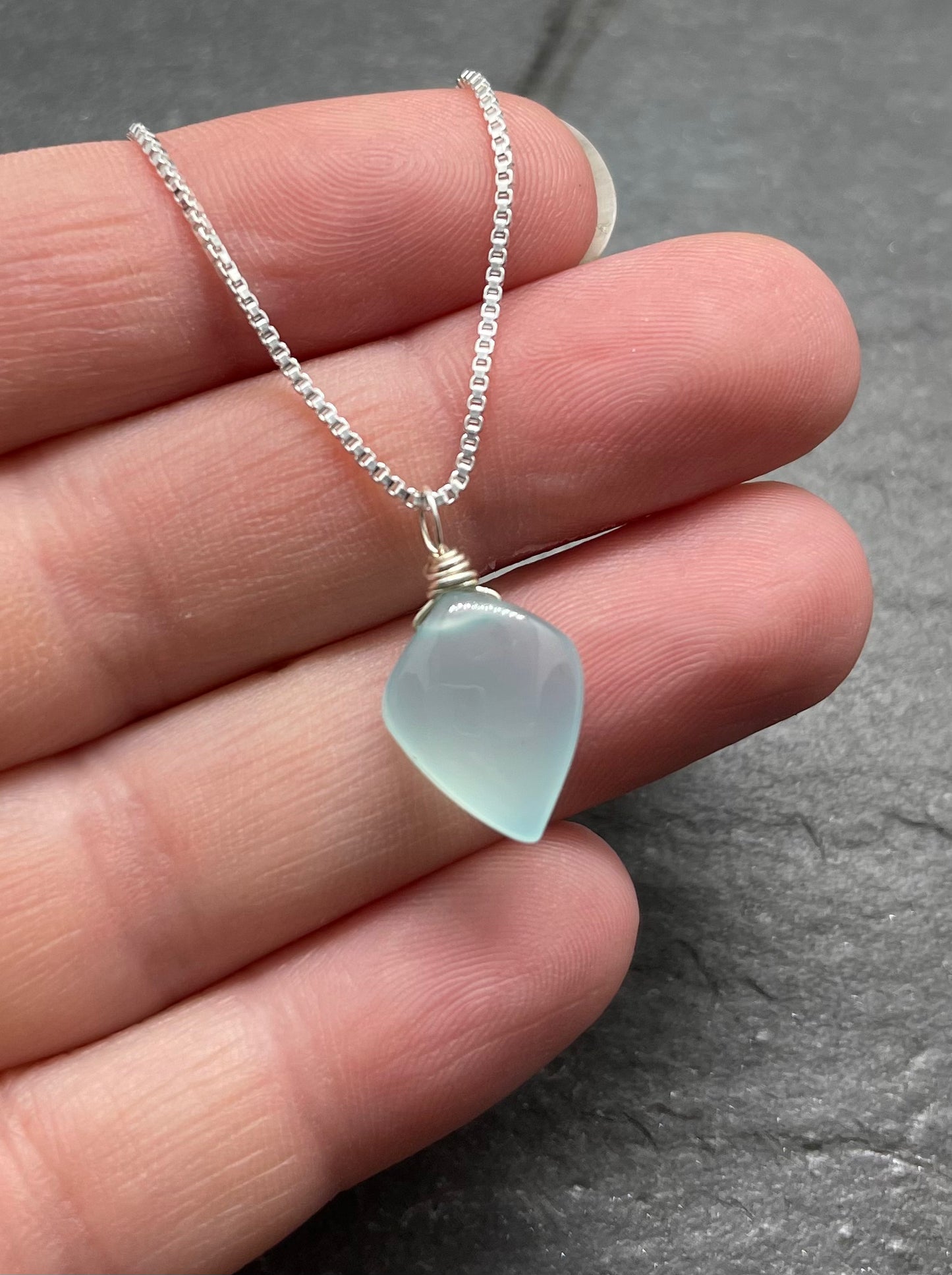 Chalcedony Gemstone Pendant Necklace in Sterling Silver