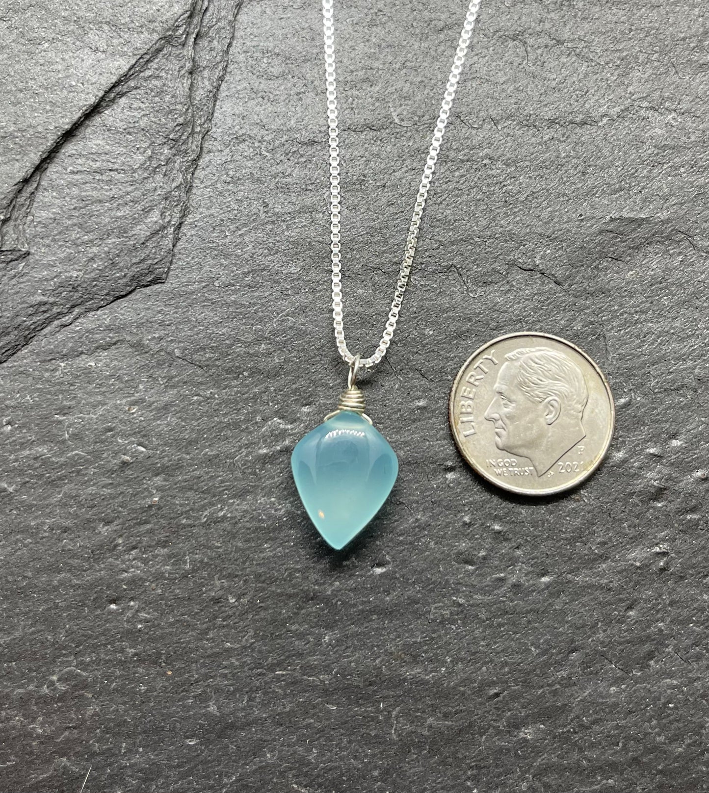 Chalcedony Gemstone Pendant Necklace in Sterling Silver