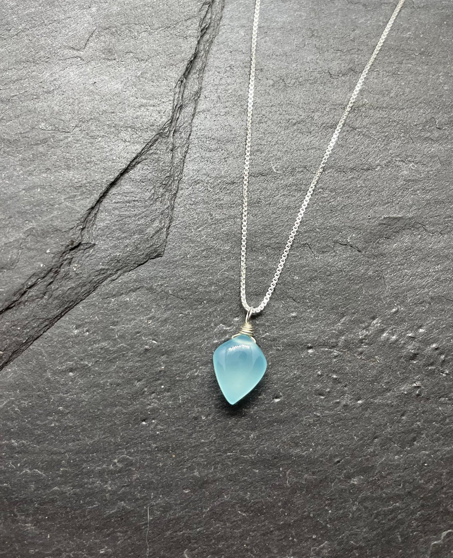 Chalcedony Gemstone Pendant Necklace in Sterling Silver