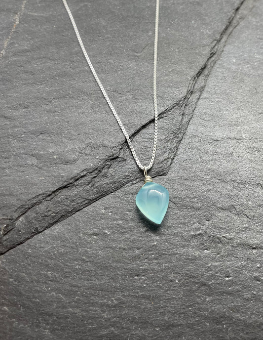 Chalcedony Gemstone Pendant Necklace in Sterling Silver