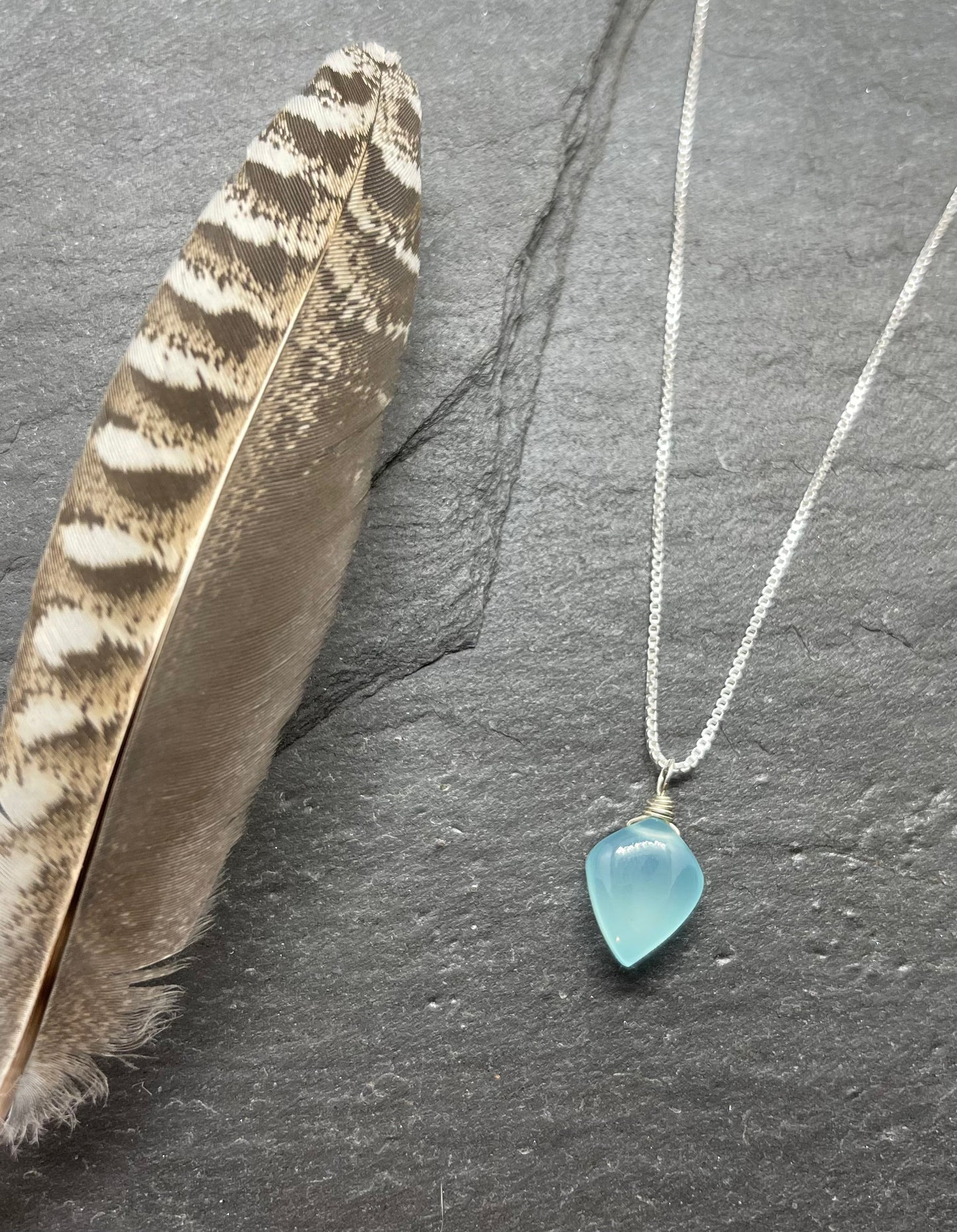 Chalcedony Gemstone Pendant Necklace in Sterling Silver